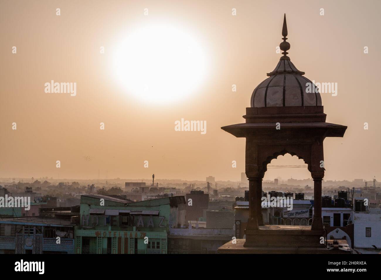 Coucher de soleil sur Old Delhi, Inde Banque D'Images