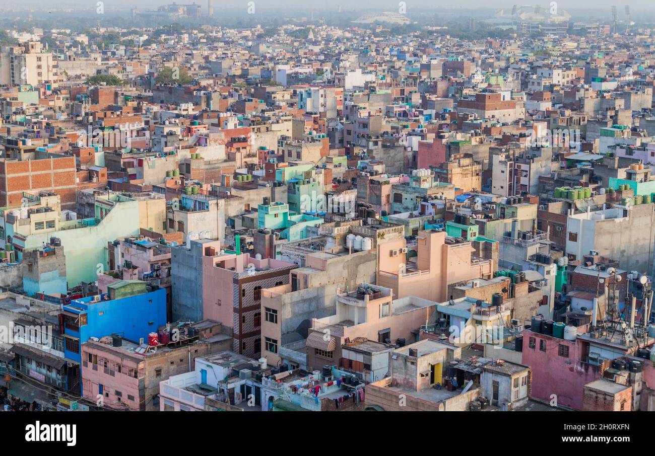 Vue aérienne du Vieux Delhi, Inde Banque D'Images