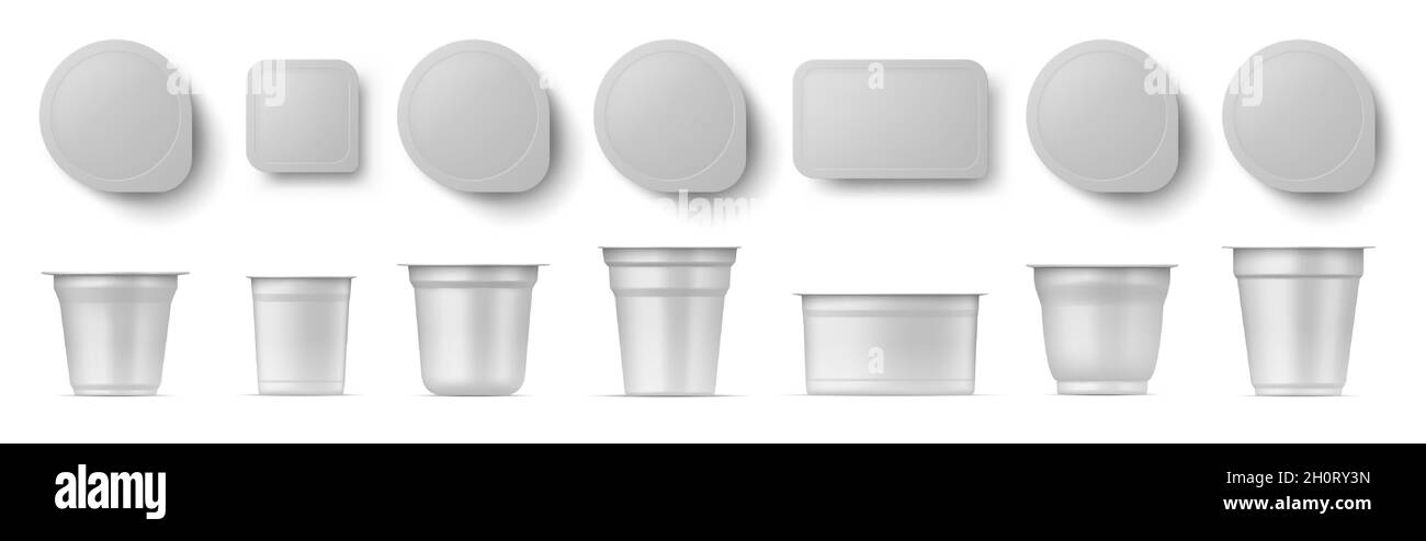 Des emballages de verres de yaourt réalistes maquette de vue latérale et supérieure.Produits laitiers, crème sure, dessert en plastique avec couvercle.Ensemble de récipients pour aliments vectoriels Illustration de Vecteur Des emballages de verres de yaourt réalistes maquette de vue latérale et supérieure.Produits laitiers, crème sure, dessert en plastique avec couvercle.Ensemble de récipients pour aliments vectoriels Illustration de Vecteur