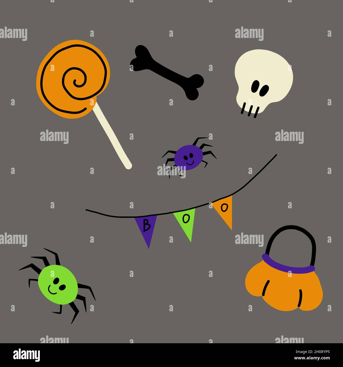 Ensemble d'éléments Happy halloween isolé sur gris Illustration de Vecteur