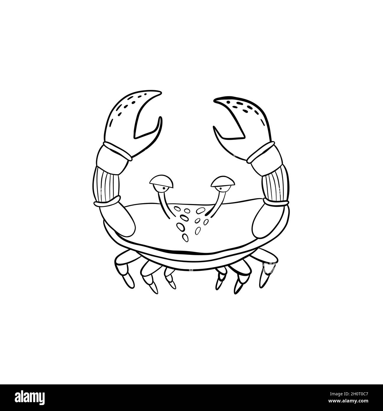 Joli crabe en forme de dessin animé.Dessiné à la main Illustration de Vecteur
