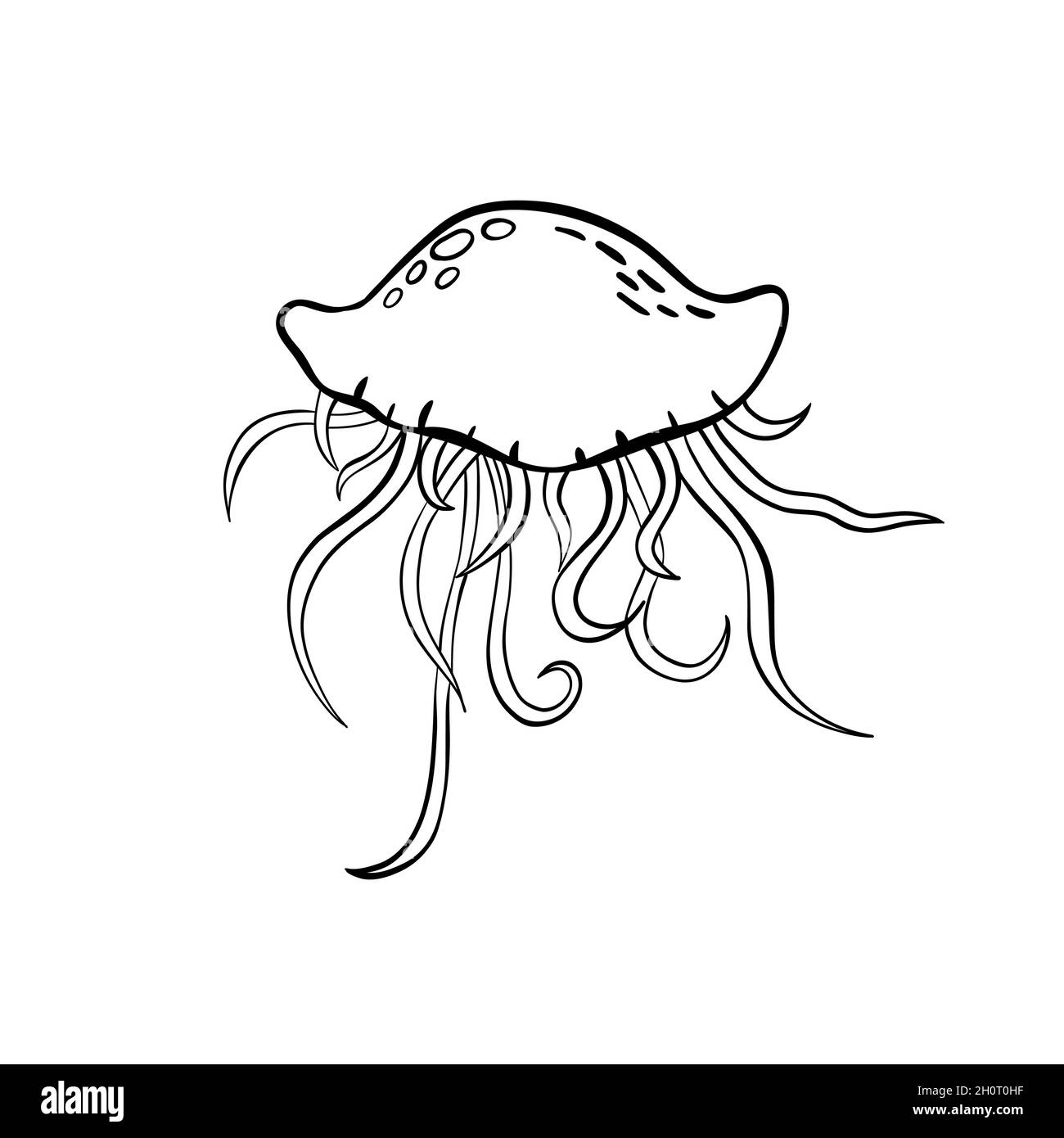 Black Outline vector doodle caricature jellyfish icône Illustration de Vecteur
