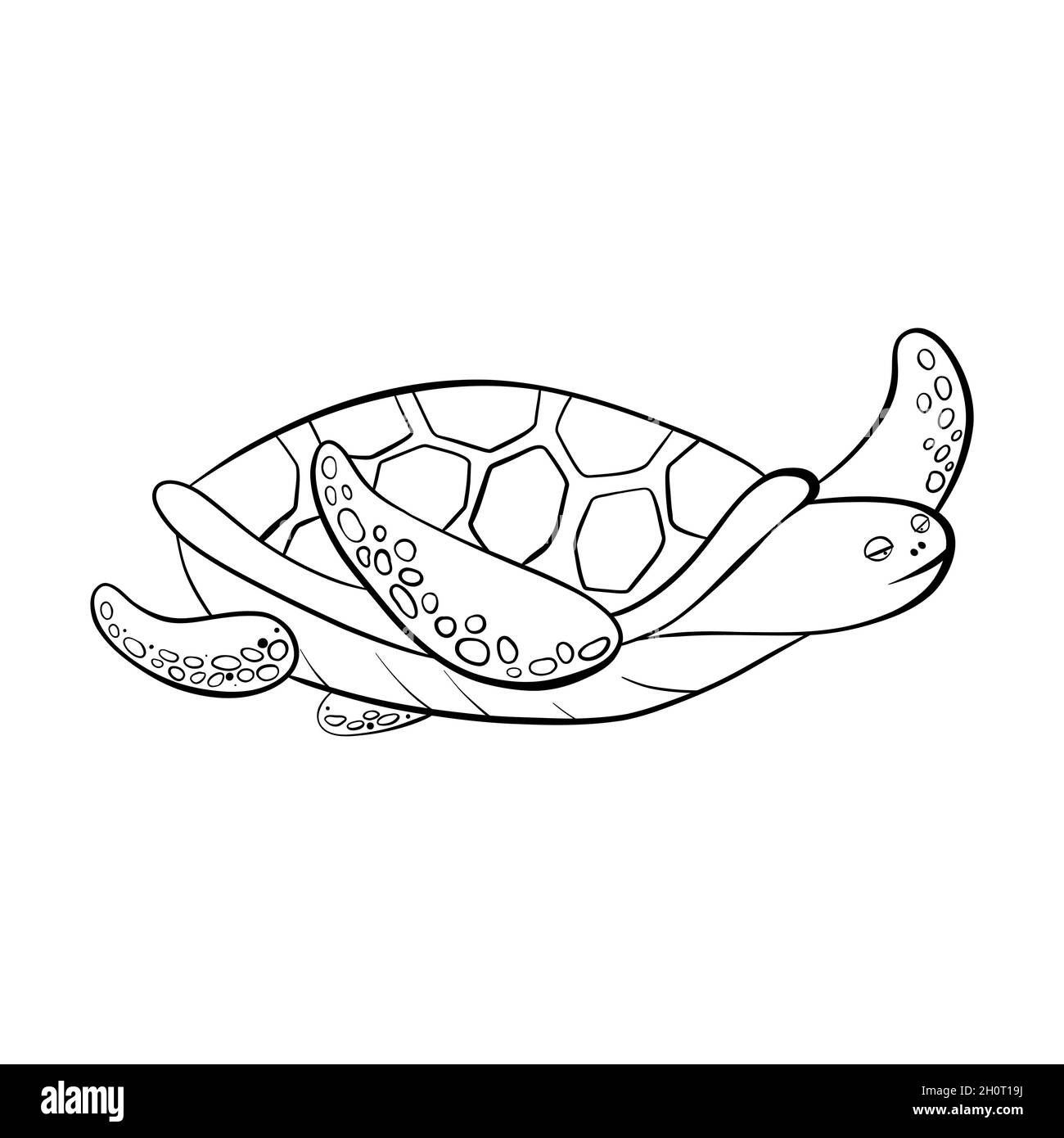 Vecteur noir dessin animé Doodle tortues de mer. Illustration de Vecteur