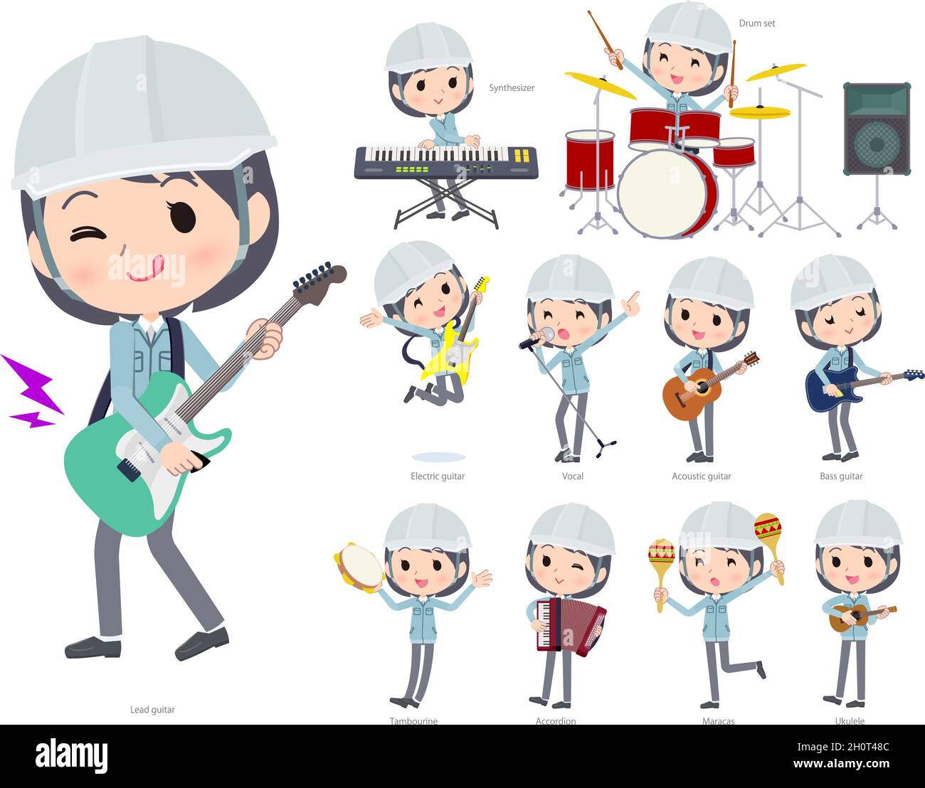 Un ensemble de contremaître d'emplacement femmes jouant le rock 'n' roll et la musique pop.c'est l'art vectoriel si facile à éditer. Illustration de Vecteur