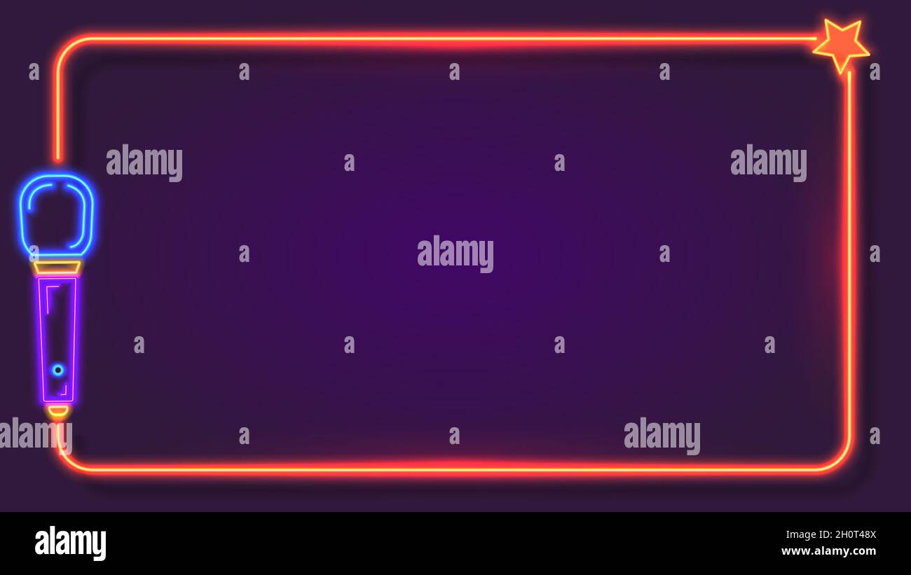 Cadre karaoké au néon de nuit pour paroles de chansons avec microphone.Bar musical, salon de la chanteuse.Modèle vectoriel de bordure de texte de signe karaoké Illustration de Vecteur