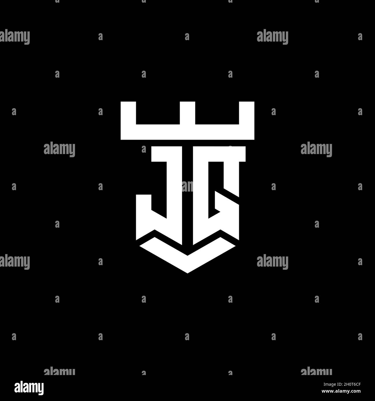 Logo JQ monogramme initial avec modèle de style de forme de château isolé dans fond noir Illustration de Vecteur