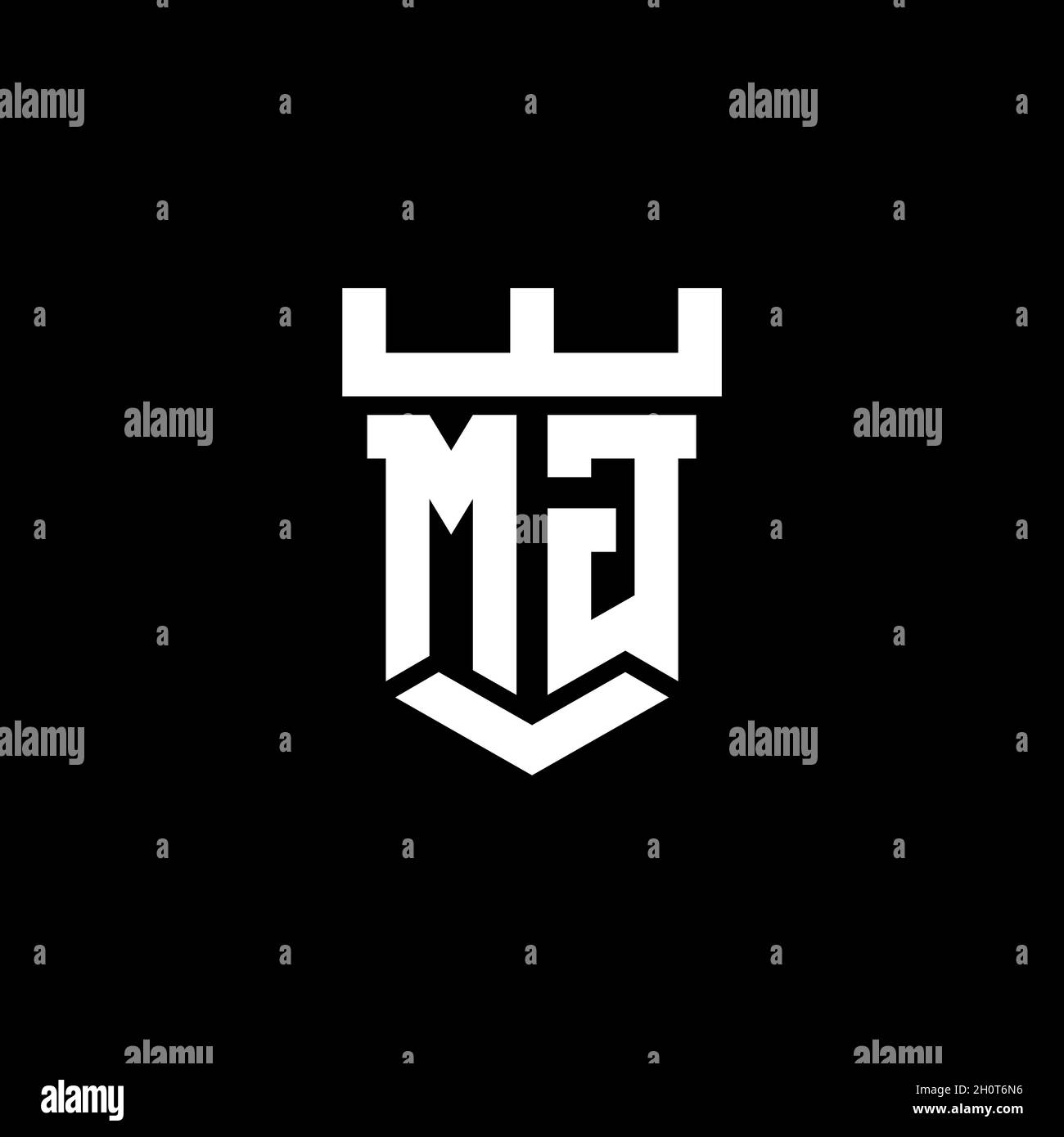 LOGO MG monogramme initial avec modèle de conception de style de forme de château isolé sur fond noir Illustration de Vecteur