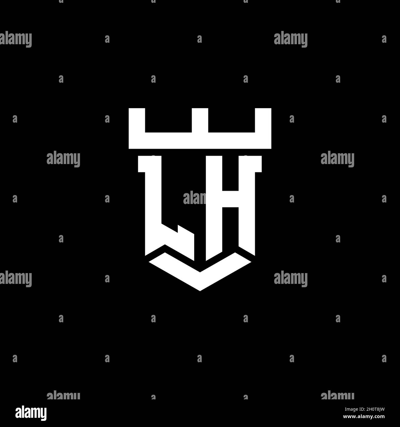 Logo LH monogramme initial avec modèle de style de forme de château isolé sur fond noir Illustration de Vecteur