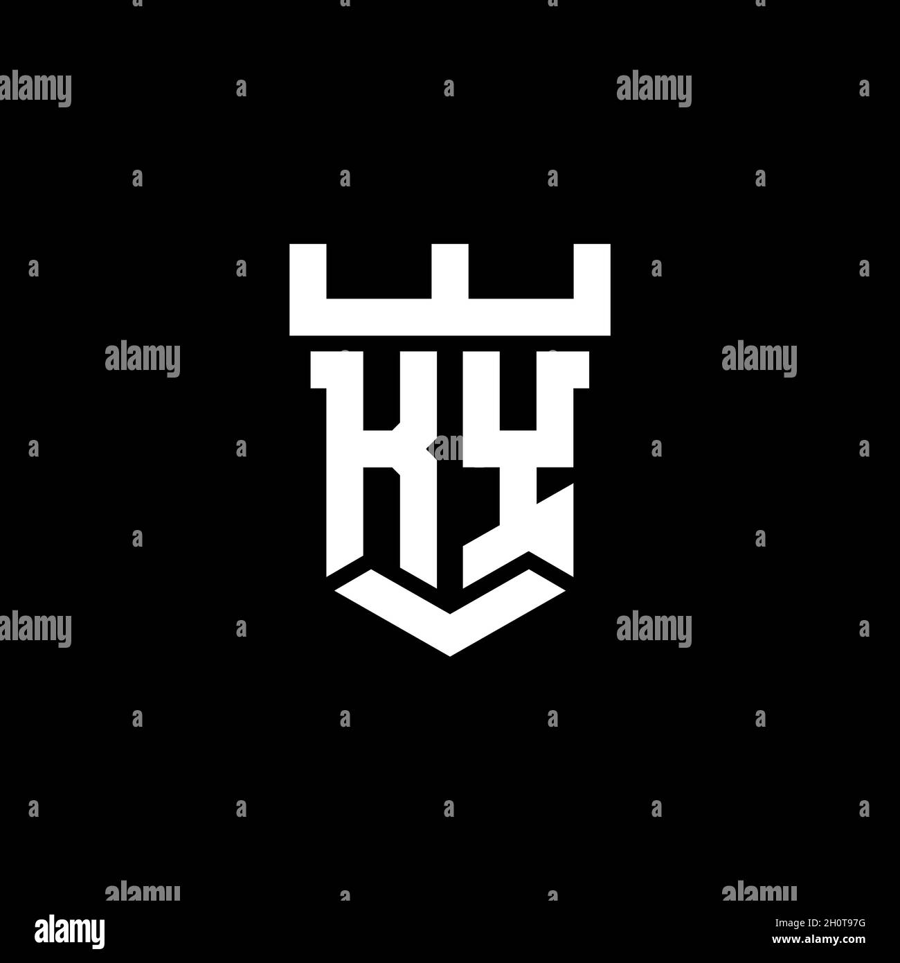 Logo KY monogramme initial avec modèle de style de forme de château isolé dans fond noir Illustration de Vecteur
