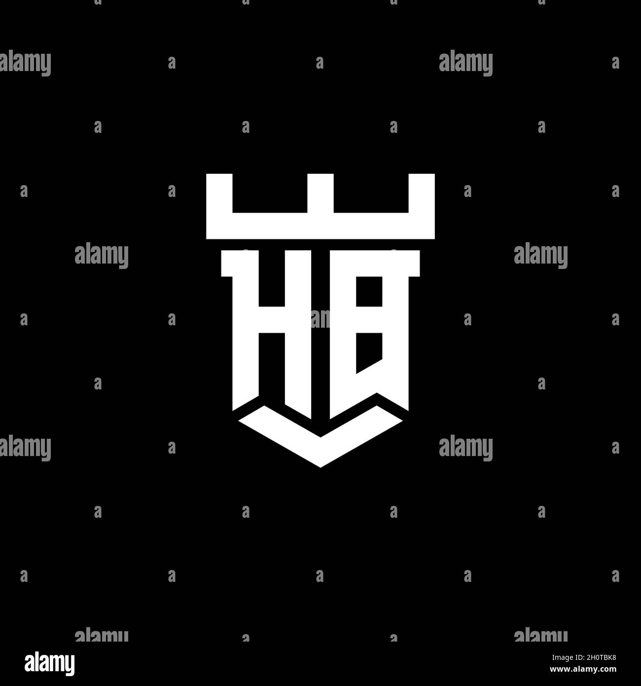 Logo HB monogramme initial avec modèle de style de forme de château isolé sur fond noir Illustration de Vecteur