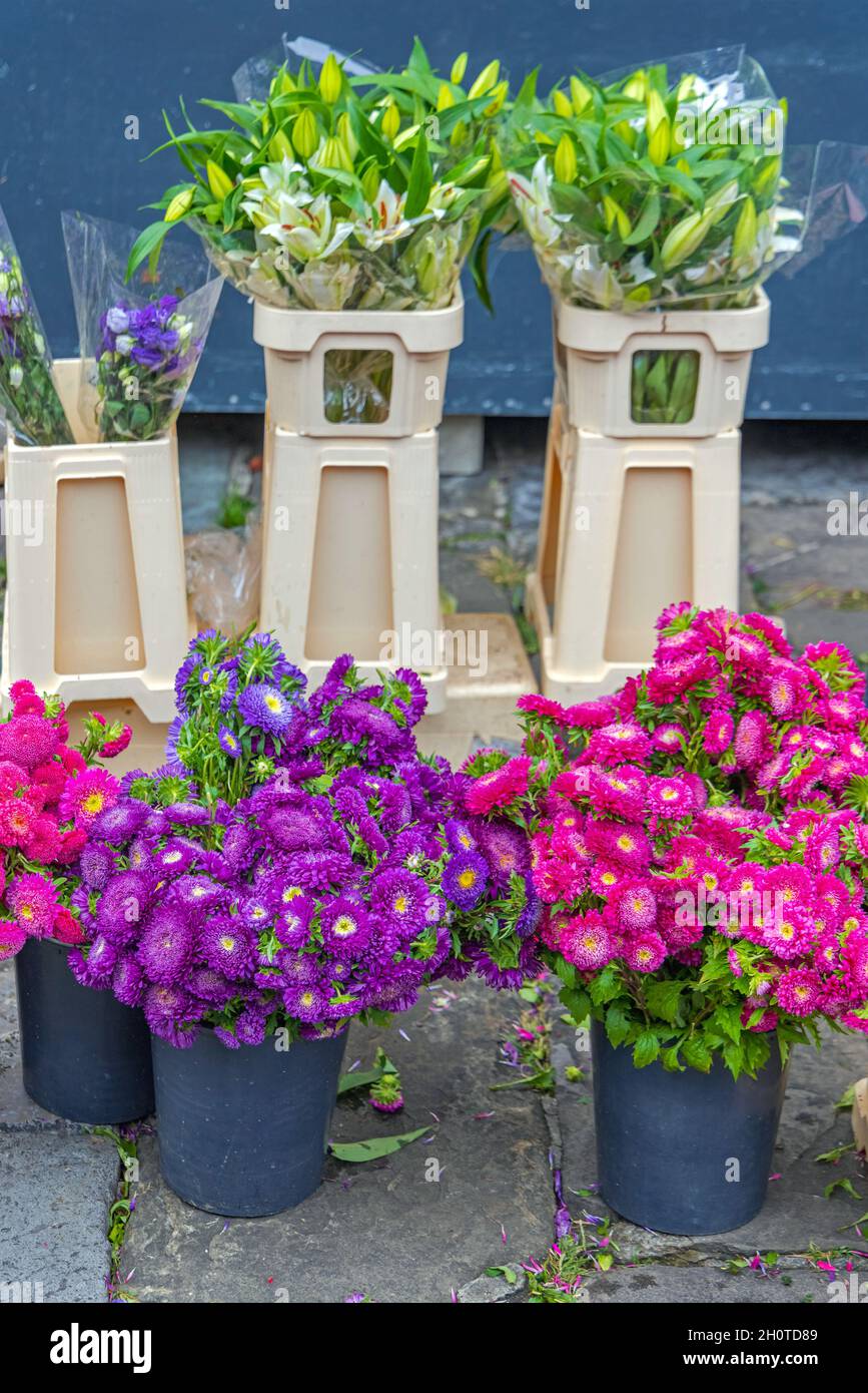 Bouquets de fleurs fraîches devant la boutique Florists Banque D'Images