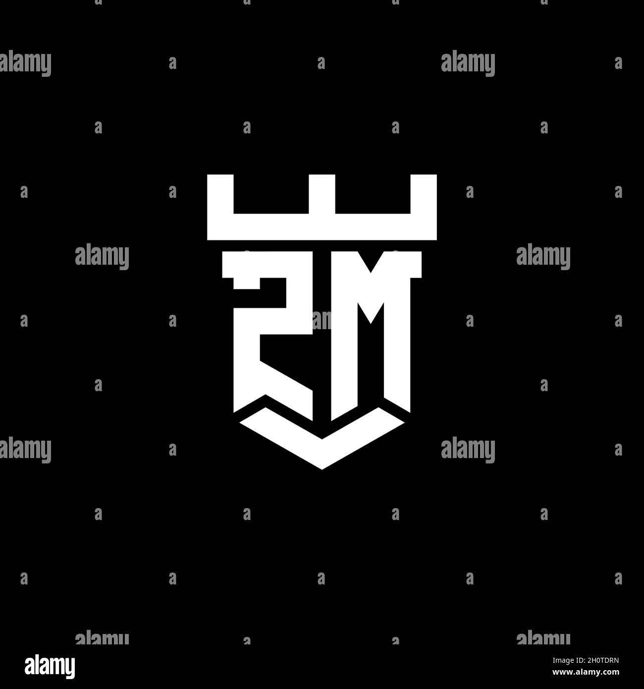 Logo ZM monogramme initial avec modèle de style de forme de château isolé dans fond noir Illustration de Vecteur