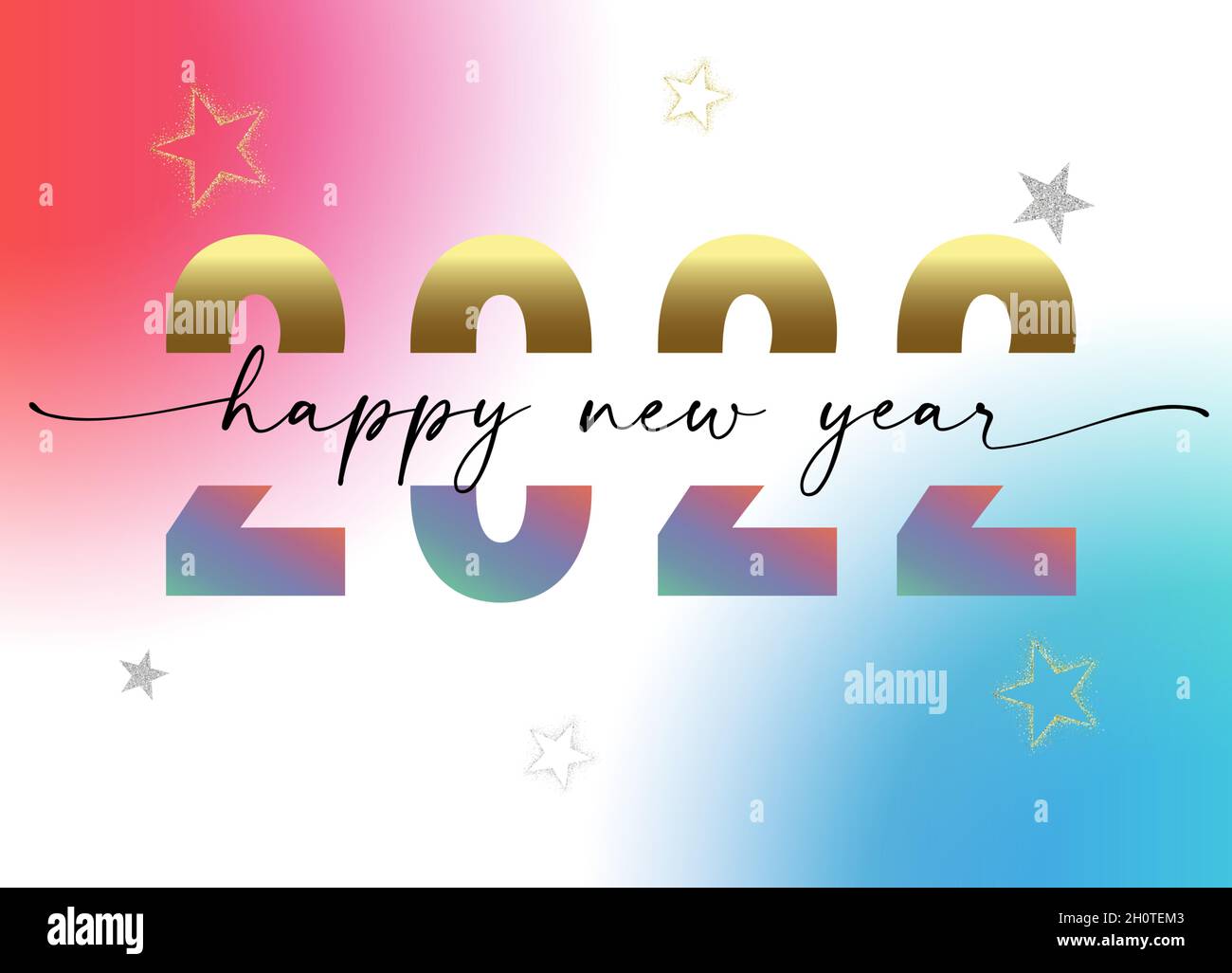 2022 texte « happy new year » sur fond blanc.Design créatif de la nouvelle année à 20 22 chiffres, typographie vectorielle pour carte de vœux ou bannière de vacances Illustration de Vecteur