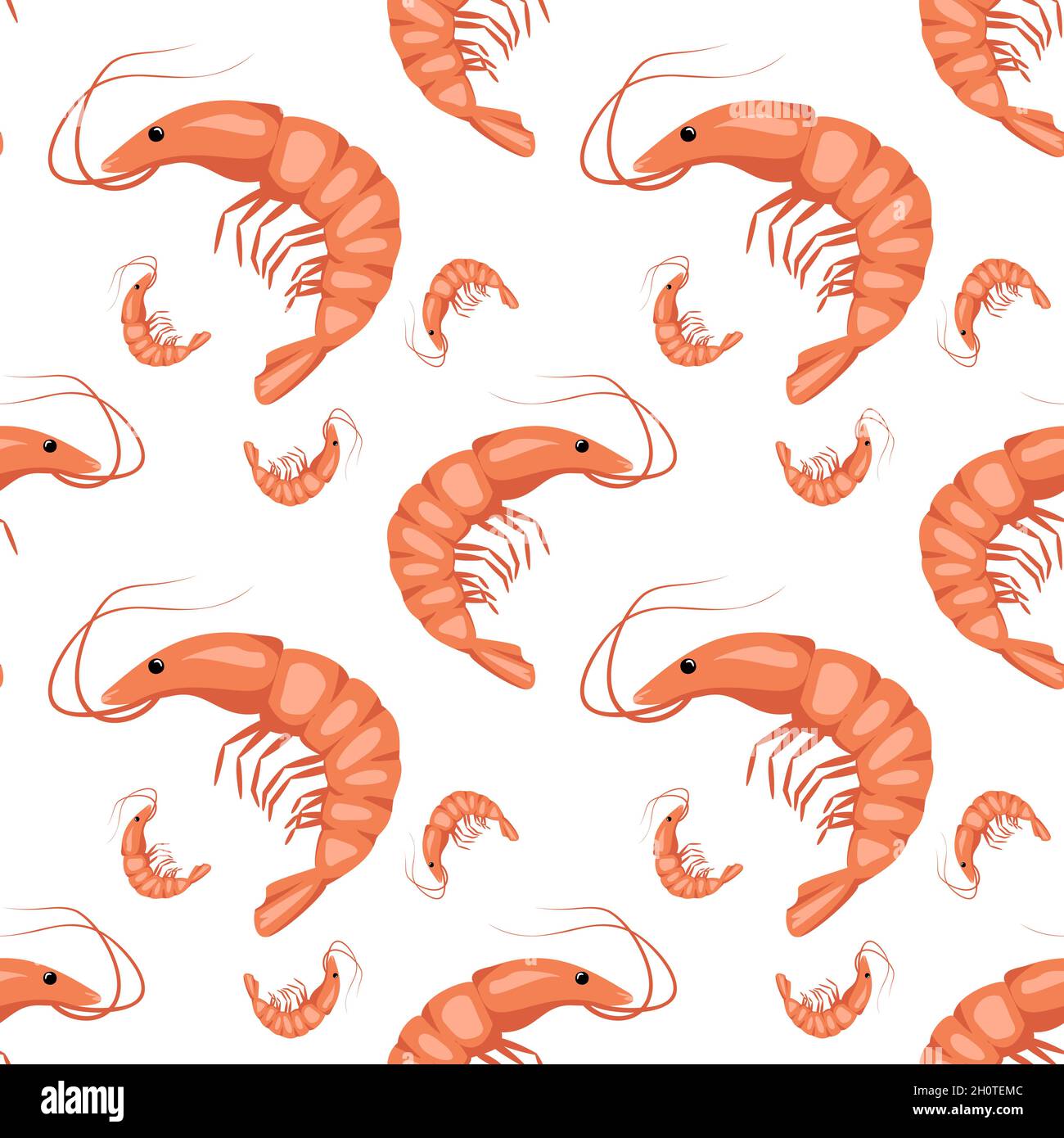 Motif sans couture avec crevettes sur fond blanc.Joli imprimé pour les textiles, le papier et autres motifs.Une source de vitamines et de nutrition saine.Illustration vectorielle plate Illustration de Vecteur