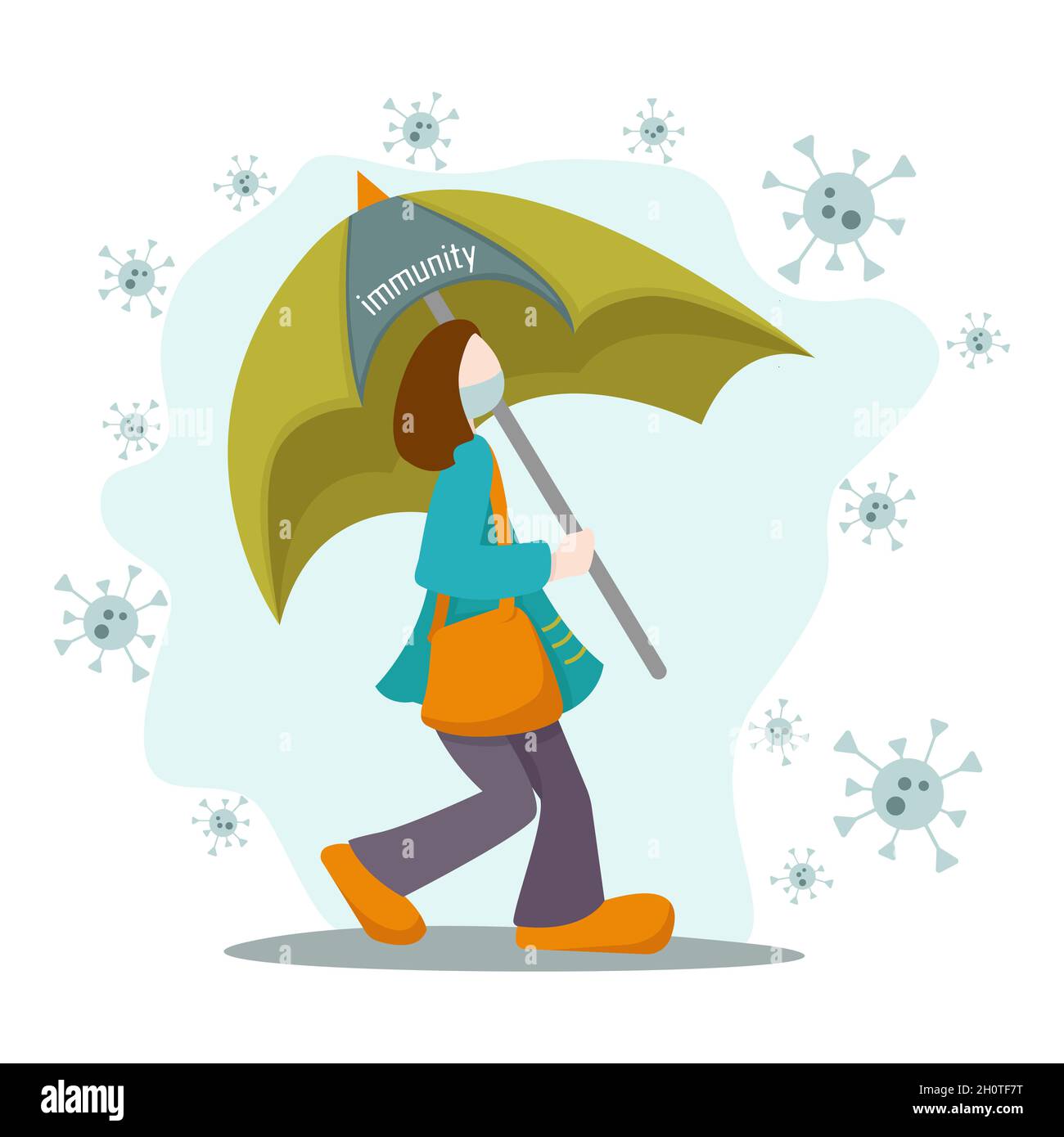 Protection contre l'immunité.Femme protégée contre les virus.Isolé sur fond blanc. Illustration de Vecteur