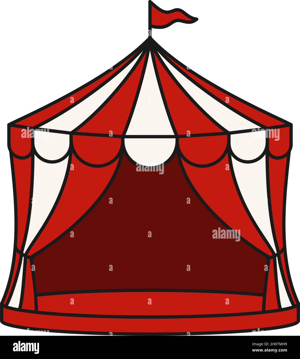 Tente de cirque avec drapeau pour le carnaval ou spectacle en rouge et blanc icône de vecteur Illustration de Vecteur