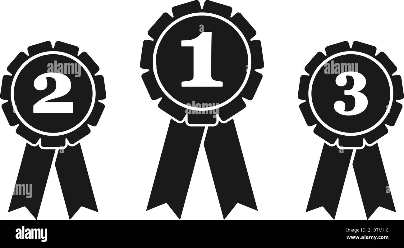 Première place deuxième place et troisième place rosette prix rubans dans le scénario silhouette ensemble Illustration de Vecteur