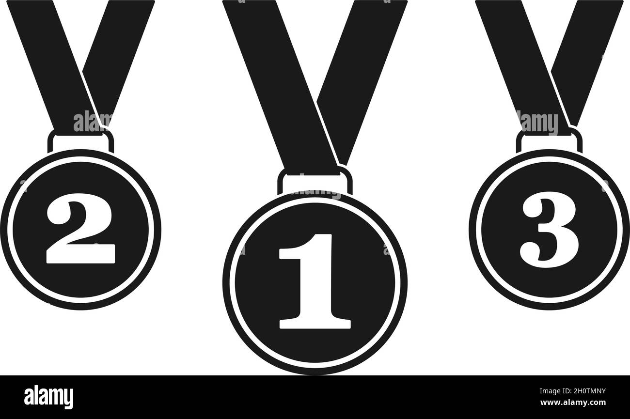 Première deuxième et troisième place médailles ou médaillons comme prix pour le vainqueur du championnat dans la silhouette de vecteur set Illustration de Vecteur