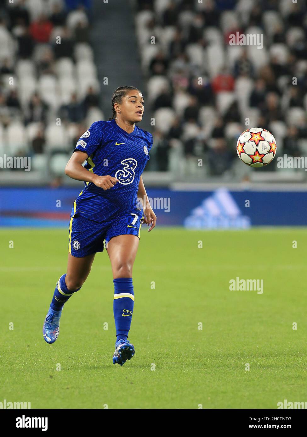 Turin, Italie.13 octobre 2021.Jessica carter (Chelsea FC Women) lors du Juventus FC contre Chelsea, UEFA Champions League Women's football Match à Turin, Italie, octobre 13 2021 crédit: Independent photo Agency/Alay Live News Banque D'Images