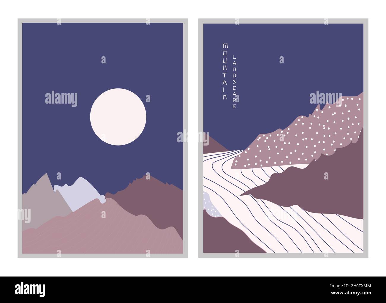 Affiche abstraite nuit paysage de montagne. Arrière-plan géométrique de style japonais asiatique. Illustration de Vecteur