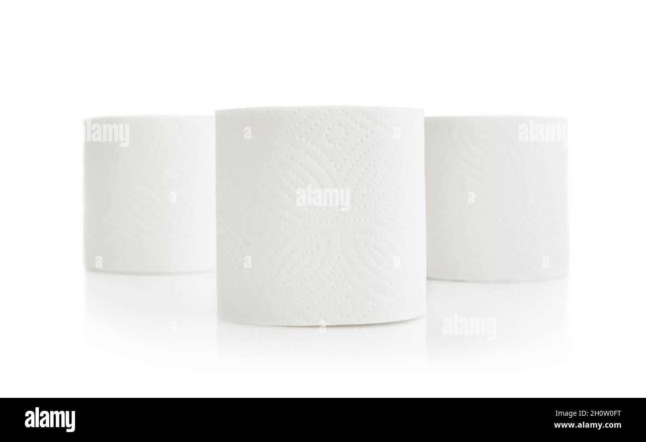 Papier toilette blanc, sur fond blanc isolé Banque D'Images