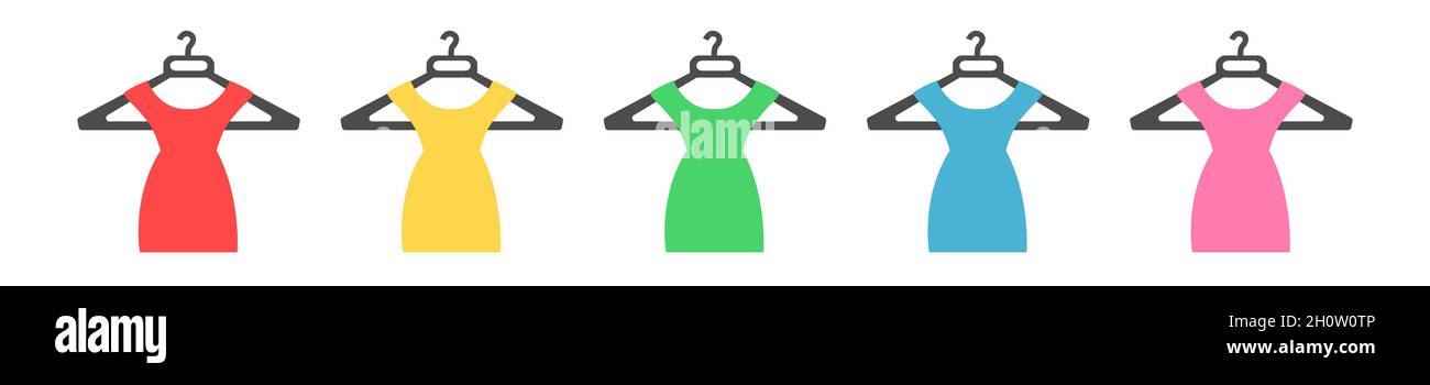 Robe colorée vecteur icône ensemble vêtements pour femmes couleurs icônes Illustration de Vecteur