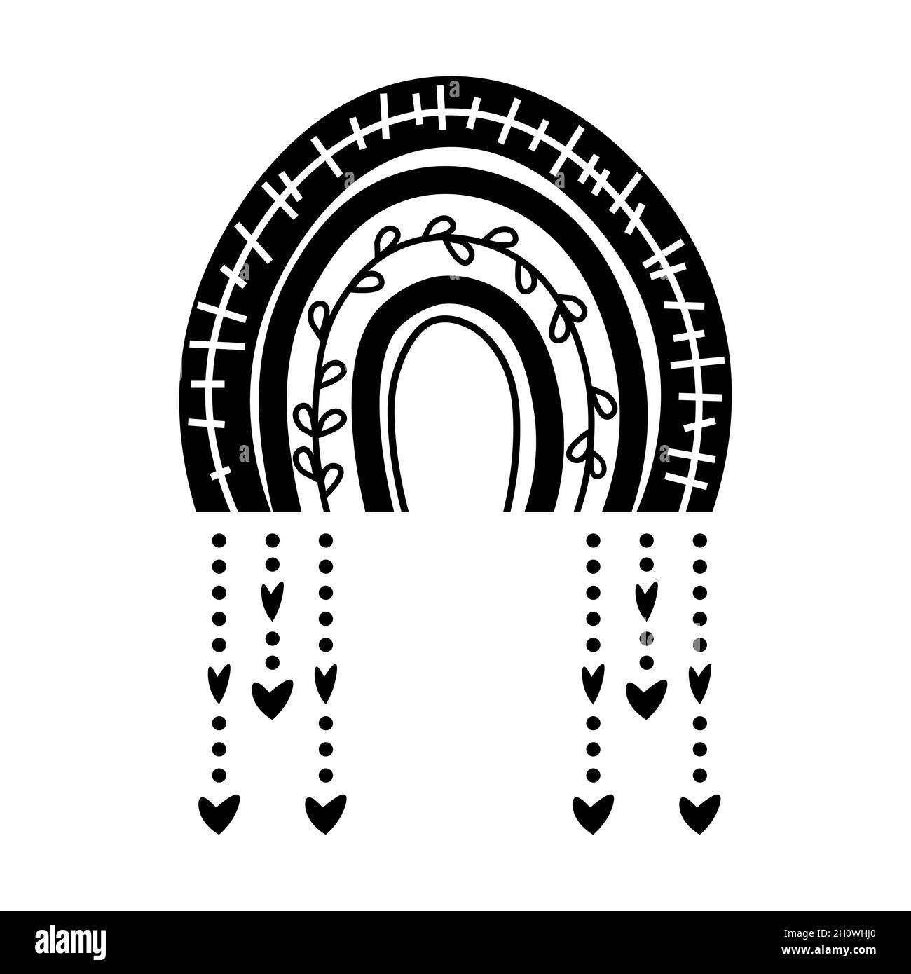 Boho arc-en-ciel noir et blanc de style dessiné à la main. Illustration vectorielle isolée sur fond blanc.Élément du temps, symbole de la nature, obj ésotérique Illustration de Vecteur