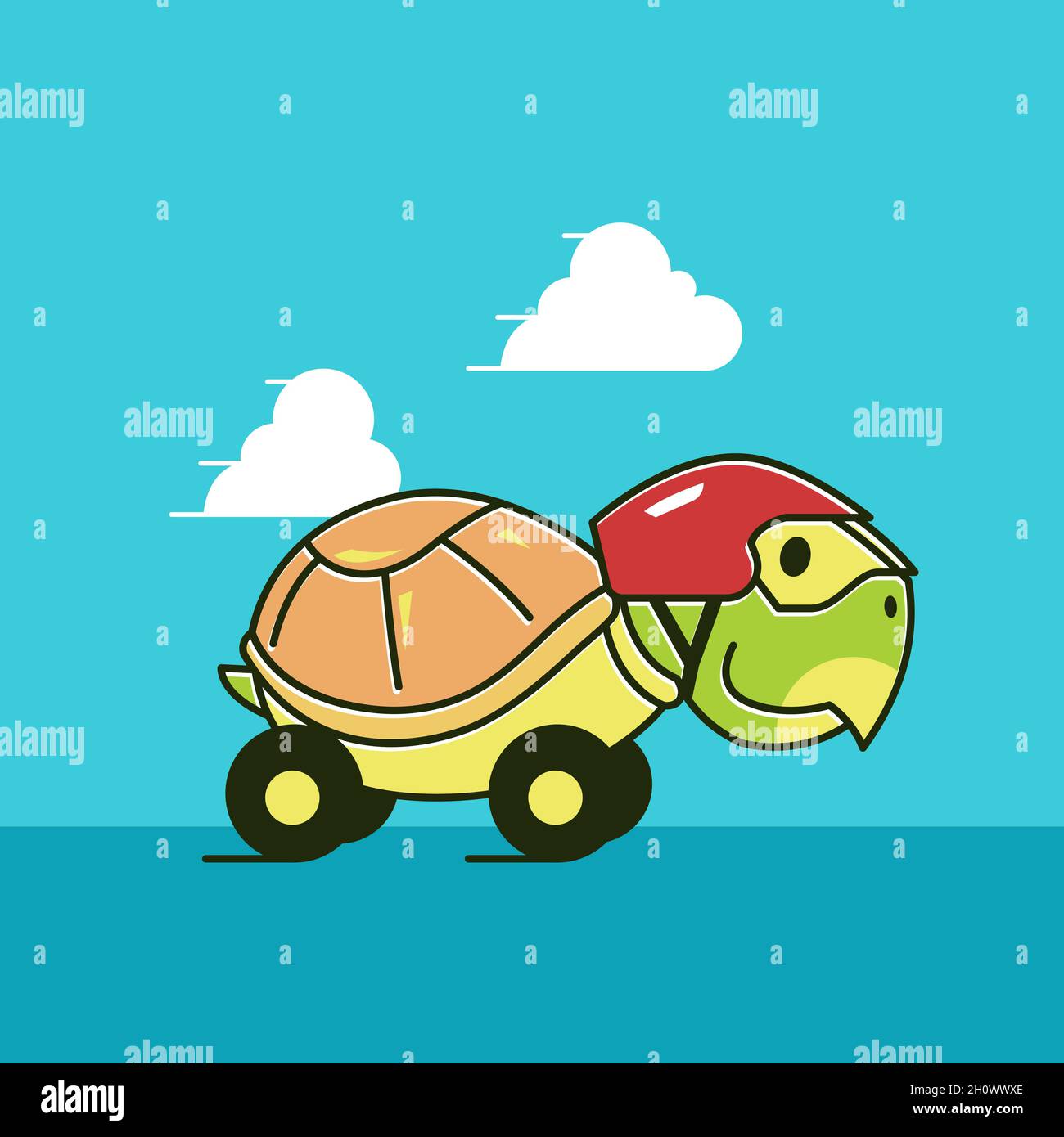 Drôle de tortue voiture de course rapide de reptiles exotiques Cartoon Illustration de Vecteur