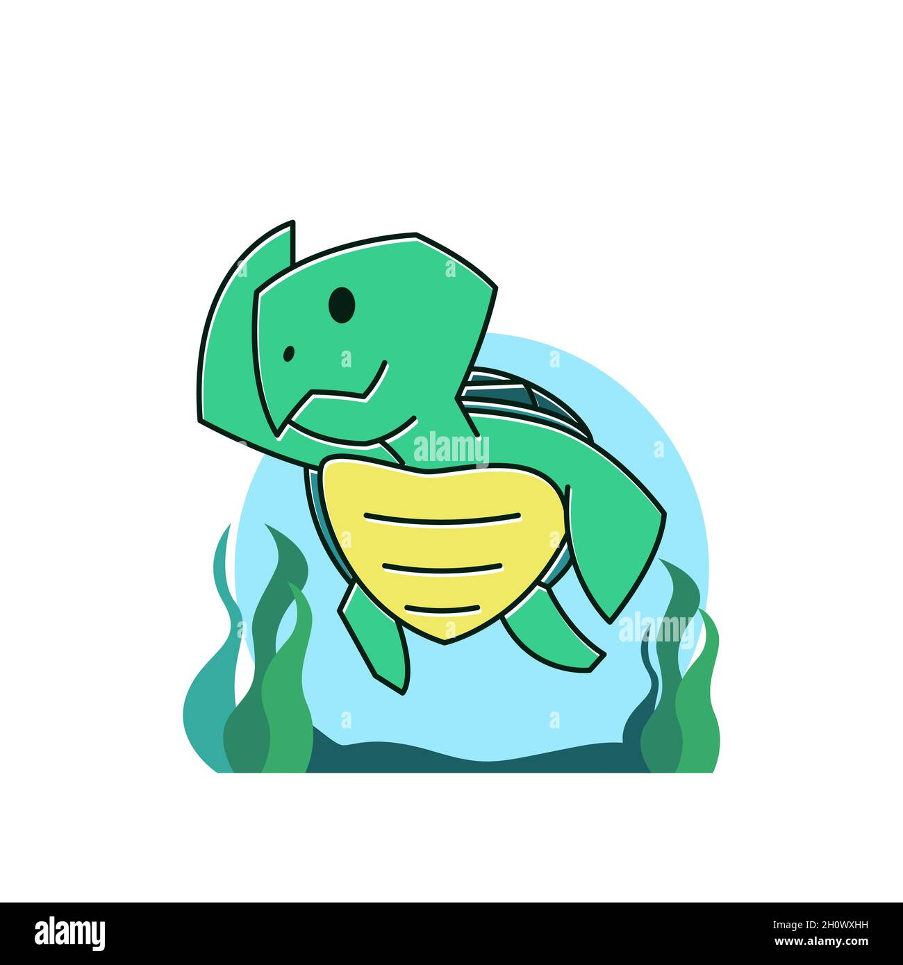 Tortue drôle baignade Tortue plongée sous-marine Mer exotique Reptile Cartoon Illustration de Vecteur