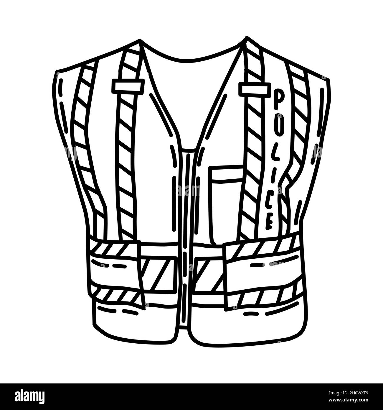Gilet de police fait partie de l'équipement et des accessoires de police ensemble d'icônes dessinées à la main Vector. Illustration de Vecteur