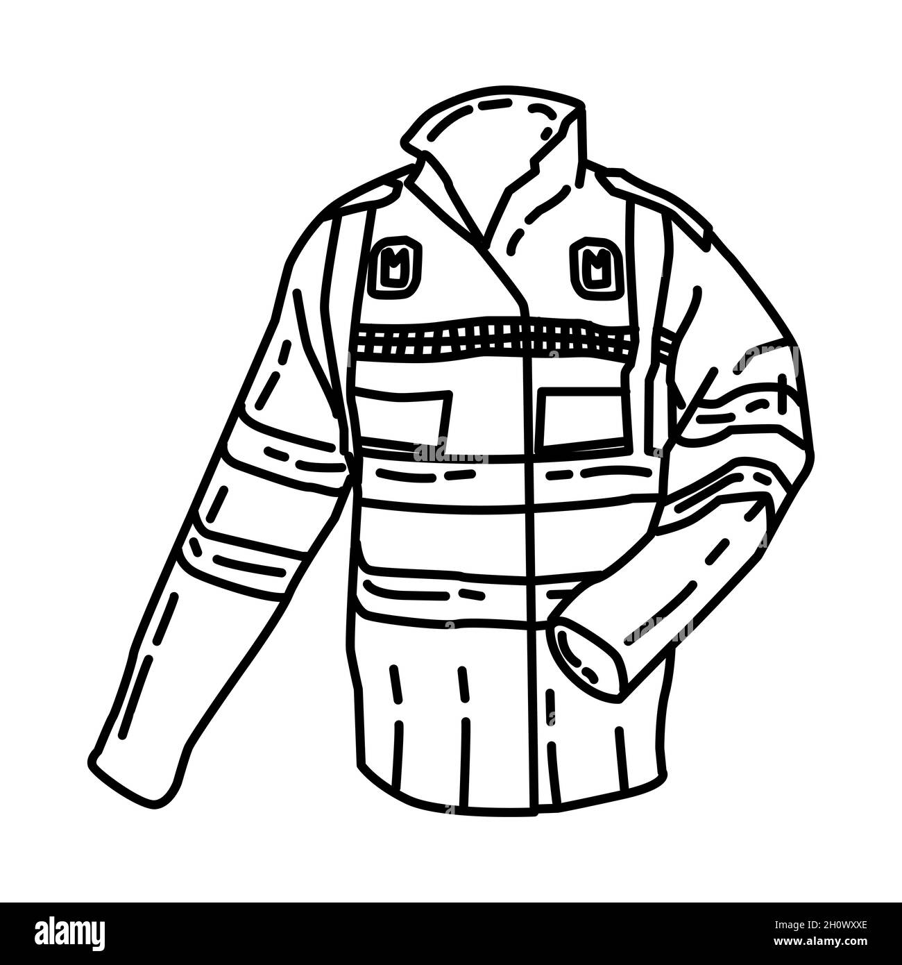 Jakets étanches de police fait partie de l'équipement et des accessoires de police ensemble d'icônes dessinées à la main Vector. Illustration de Vecteur