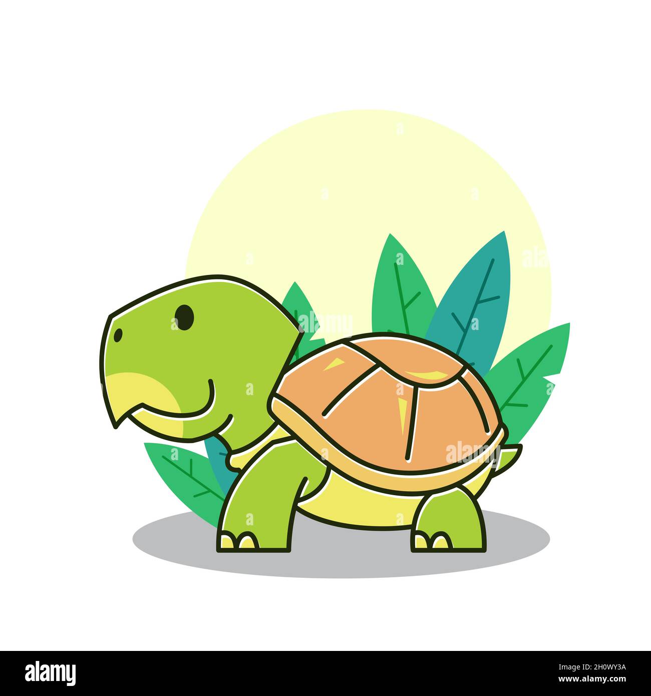 Drôle de tortue marche Tortue exotique Reptile Plant Cartoon Illustration de Vecteur