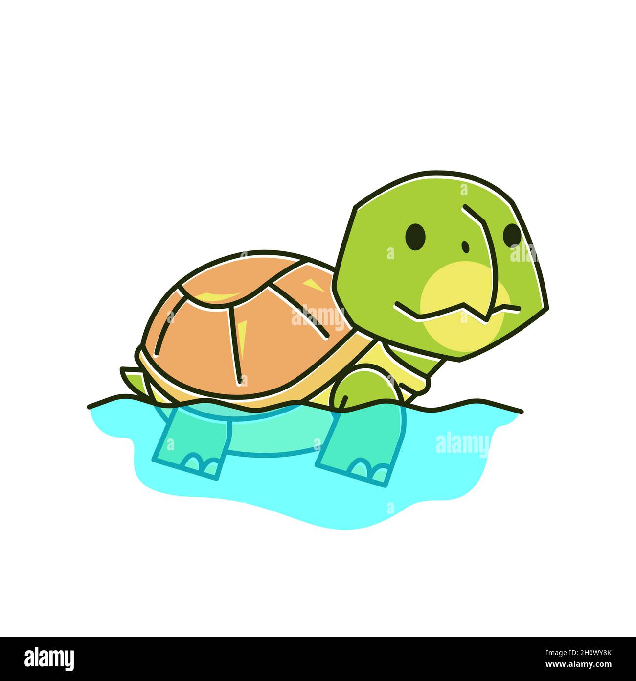 Tortue drôle natation Tortue exotique Reptile eau Cartoon Illustration de Vecteur