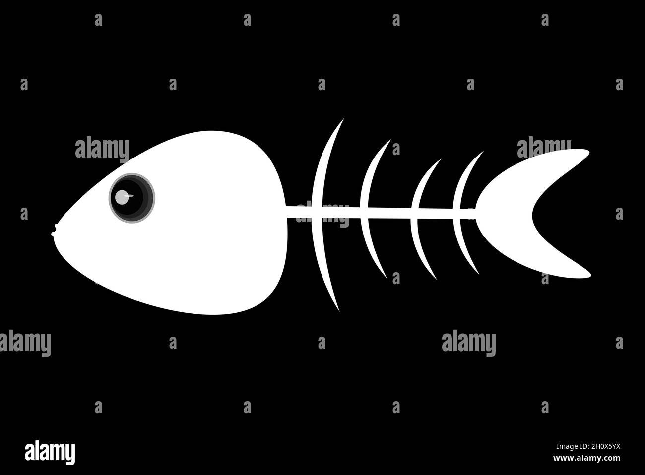 Icône en forme de poisson isolée sur fond noir.Silhouette blanche d'os de poisson.Squelette de poisson signe simple.Design de la marque de déchets organiques.Illustration du vecteur de stock Illustration de Vecteur