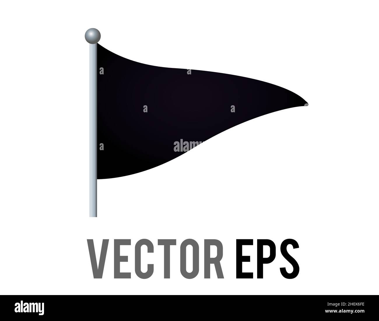 L'icône de drapeau noir triangulaire à vecteur isolé avec pôle argenté.Le plus souvent associé au golf, comme montré dans le drapeau dans le trou emoji. Illustration de Vecteur