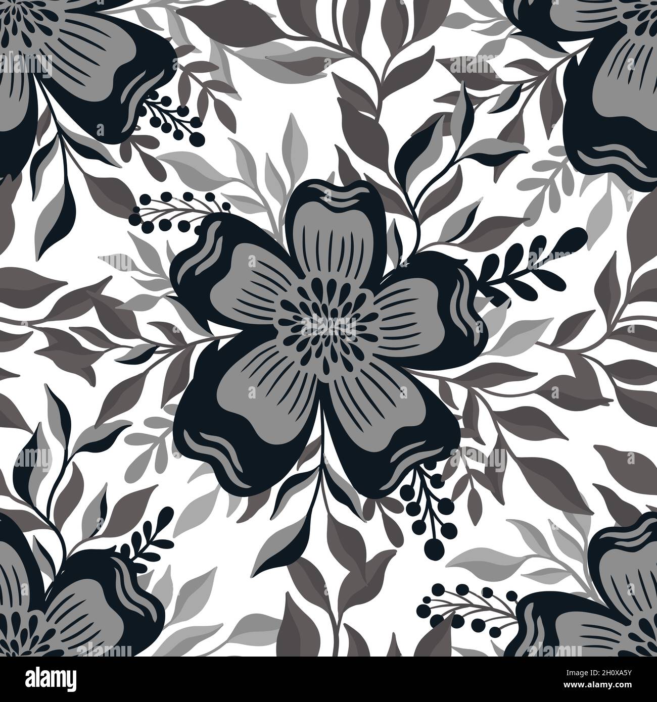 Motif fleuri monochrome sans couture.élégant motif floral.imprimé botanique.Imprimé mode. Illustration de Vecteur
