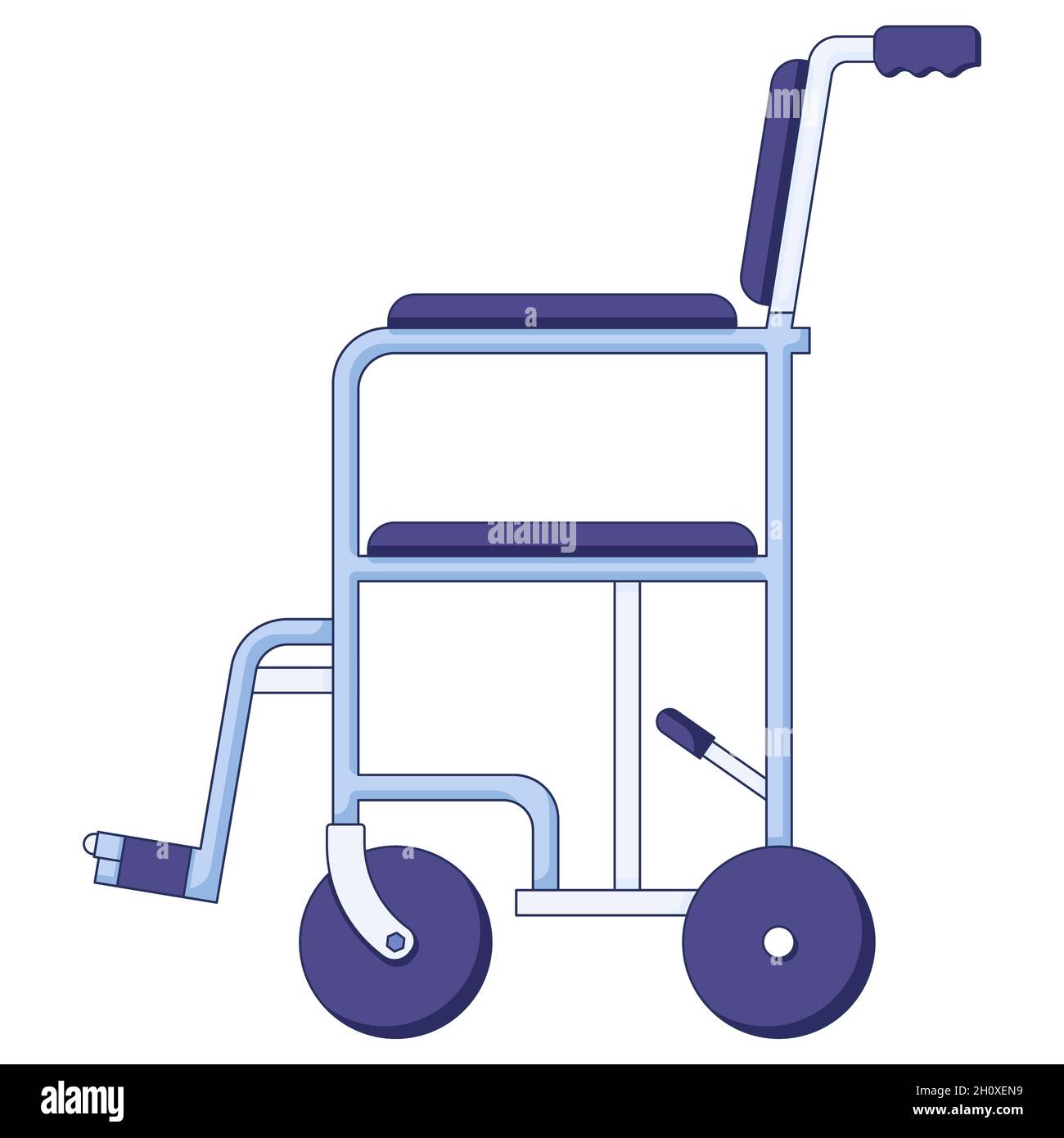 Symbole vectoriel de la mobilité de l'aide, fauteuil roulant bleu de l'hôpital dans un style plat isolé sur un fond blanc. Illustration de Vecteur