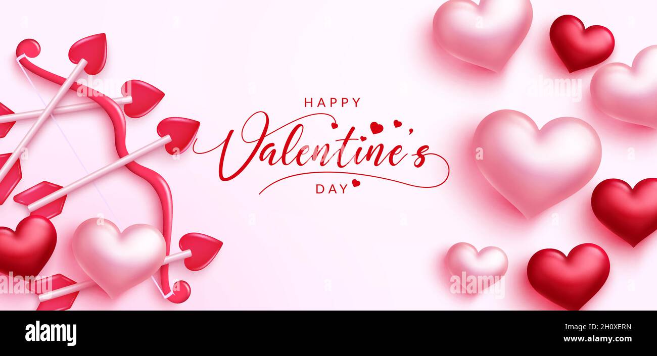 Motif vectoriel de Saint-Valentin en arrière-plan.Joyeux texte typographique du jour de la Saint Valentin avec l'arc de cupid et la flèche dans l'espace rose et l'élément de coeur. Illustration de Vecteur