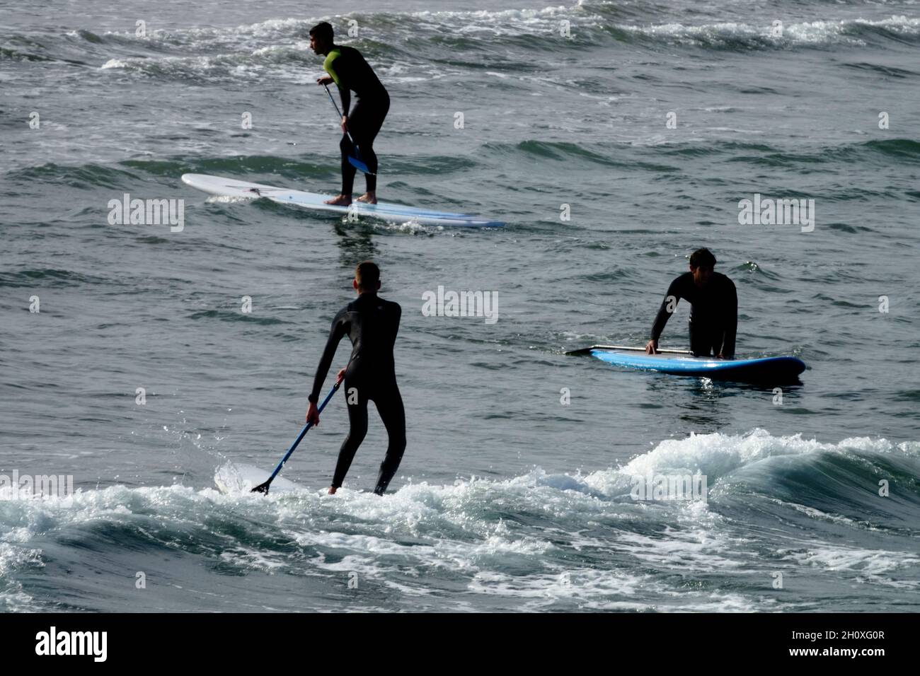Montez le paddle-board, paddle-boarding de la mer Banque D'Images