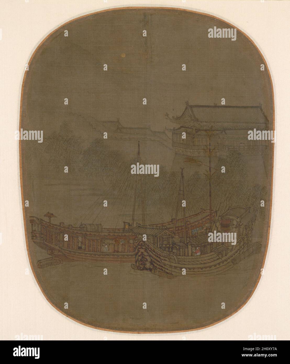 Bateaux au mouillage, 1150 - 1200. Chine, dynastie des Song du Sud (1127-1279). Album leaf, encre et couleur sur soie ; image : 25,3 x 19,2 cm (9 15/16 x 7 9/16 in.) ; avec les cmc : 33,3 x 40,5 cm (13 1/8 x 15 15/16 po.). Banque D'Images