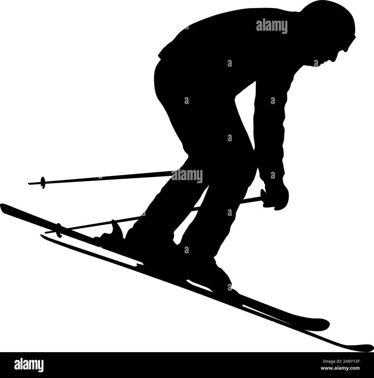 Excès de skieur de montagne vers le bas de la pente sport silhouette. Illustration de Vecteur