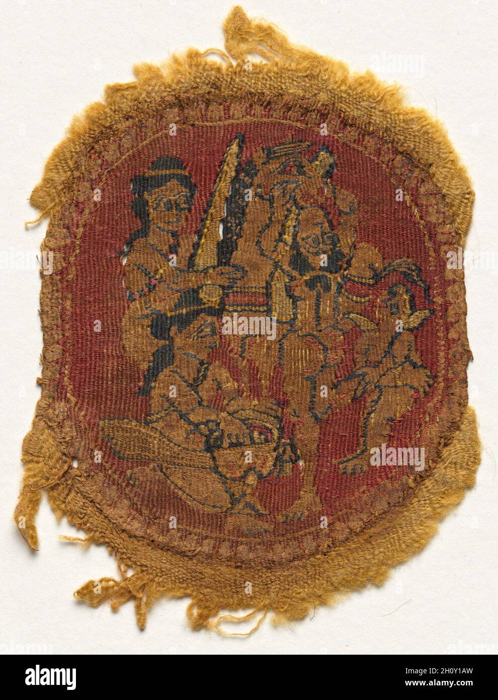 Segmenta à cinq tours, 650 - 750.Égypte, période Omeyyade (661-750).Tissage de la tapisserie : laine; moyenne : 12.5 x 9.4 cm (4 15/16 x 3 11/16 po). Banque D'Images