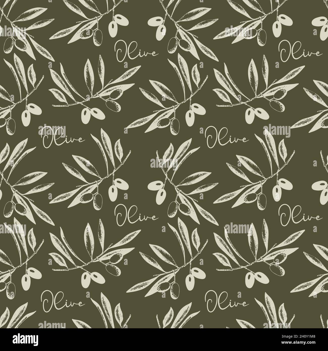 Branches d'olives avec fruits et feuilles sans couture motif, empreinte, timbre, croquis.Illustration vectorielle Illustration de Vecteur