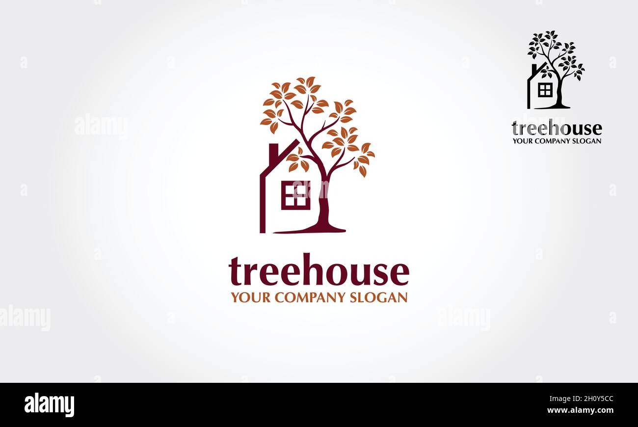 Modèle de logo Tree House Vector.Ce logo symbolise le voisinage, la protection, la paix, la croissance, les soins ou le souci du développement, etc Illustration de Vecteur