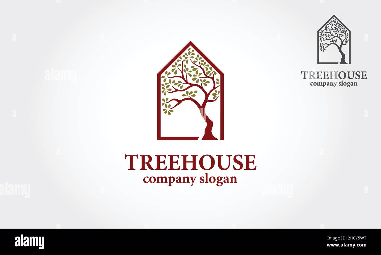 Modèle de logo Tree House Vector.Ce logo est conçu pour toutes les activités créatives.Conseil, excellent logo, concept simple et unique. Illustration de Vecteur