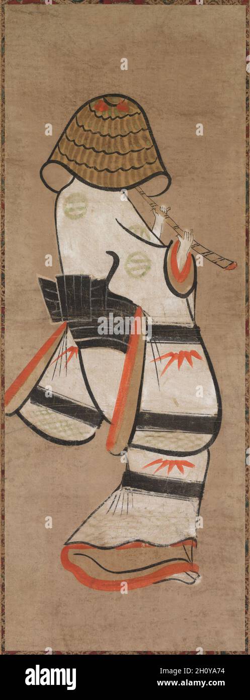 Femme en tant que moine itinérant : Onna Komuso (Otsu-e), fin 1600s-début 1700s.Japon, période Edo (1615-1868).Rouleau suspendu; encre et couleur sur papier; peinture seulement: 60.7 x 22.7 cm (23 7/8 x 8 15/16 po.); y compris montage: 133.4 x 31.2 cm (52 1/2 x 12 5/16 po.). Banque D'Images