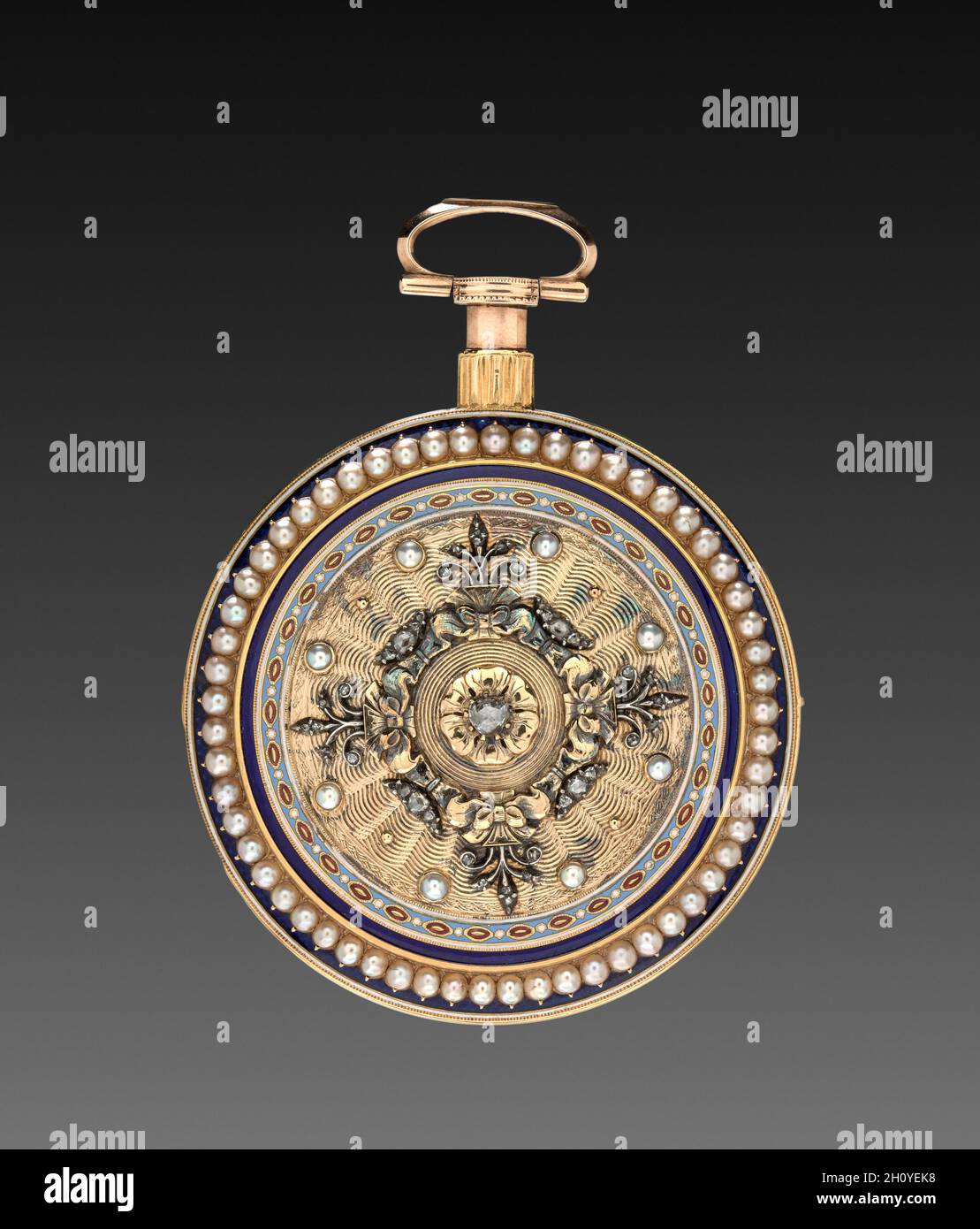 Watch, 1813. John Ray (britannique), James Montague (britannique), juste et fils (britannique). Or, l'argent, les perles, les diamants et émail ; diamètre : 8.6 x 6.1 cm (3 3/8 x 2 3/8 in.). Banque D'Images