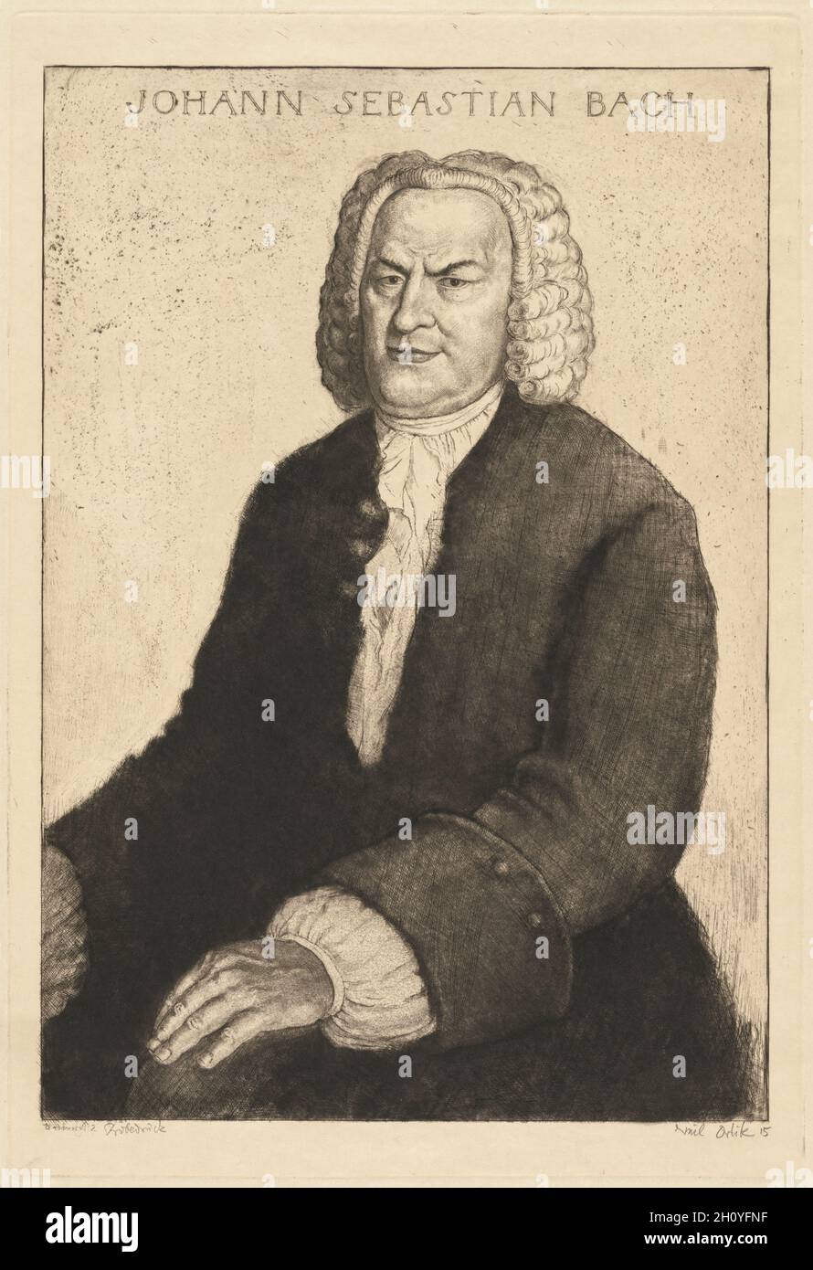 Johann Sebastian Bach, 1915.Emil Orlik (tchèque, 1870-1932).Gravure, point sec, roulette, créplet et mezzotint; Banque D'Images