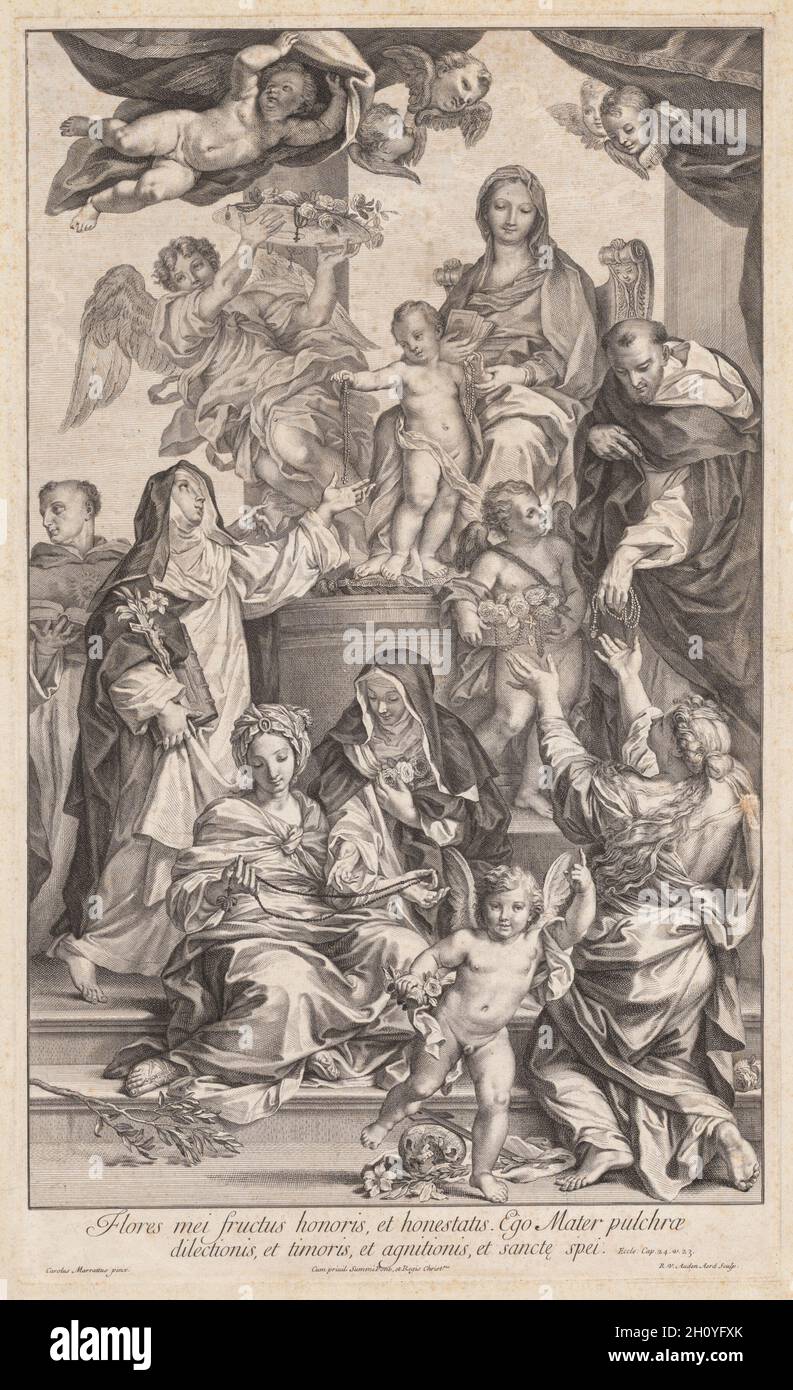 Vierge et enfant avec les Saints, ch. 1720-1730. Robert van Audenaerd (Néerlandais, 1663-1743), après Carlo Maratti (italien, 1625-1713). Fiche technique : 77,3 x 48 cm (30 7/16 x 18 7/8 in.) : platemark ; 66,2 x 39,7 cm (26 1/16 x 15 5/8 in.). Banque D'Images