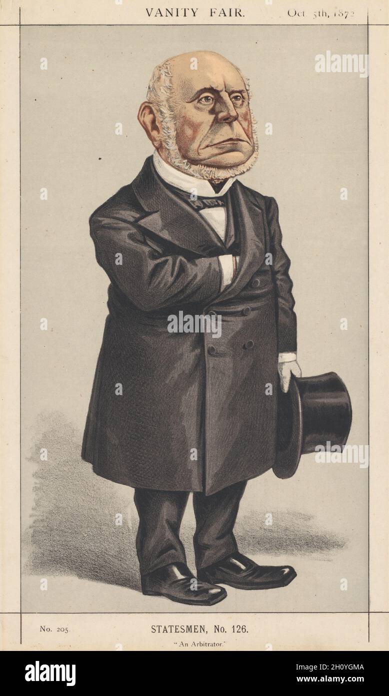 Publié dans Vanity Fair 5 octobre 1872: Vanity Fair: Statesman, No 126 'an Arbitrator', 1872.Anonyme, Vincent Brooks Day & son.Lithographie couleur; feuille: 35.6 x 23.1 cm (14 x 9 1/8 po.); image: 31 x 18.4 cm (12 3/16 x 7 1/4 po.). Banque D'Images